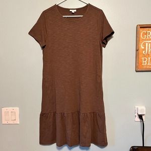 J. Jill Sz Small Shift Flare Dress Brown Lightweight Pockets Cotton Blend Tiered
